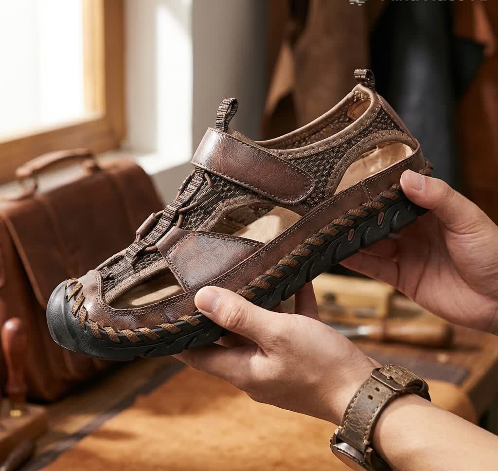 👞 Sandales de Pêcheur Semi-Fermées en Cuir pour Homme – Respirantes & Antidérapantes 🥿🌿