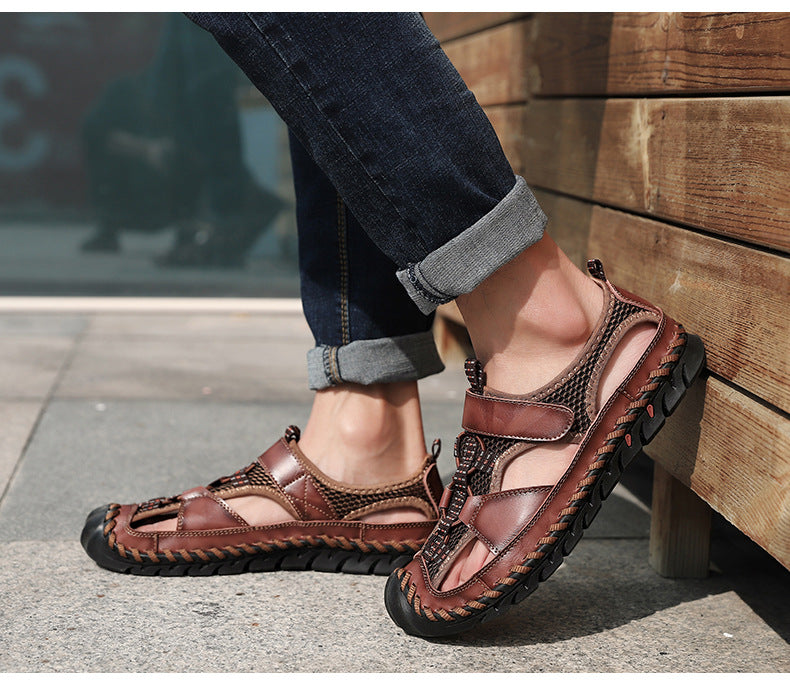 👞 Sandales de Pêcheur Semi-Fermées en Cuir pour Homme – Respirantes & Antidérapantes 🥿🌿